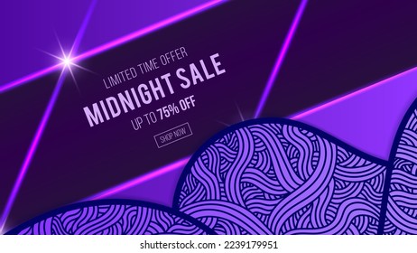 Purple midnight sale banner template design, Big sale special offer.