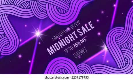 Purple midnight sale banner template design, Big sale special offer.