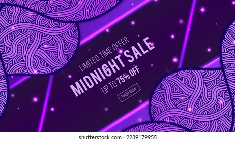 Purple midnight sale banner template design, Big sale special offer.