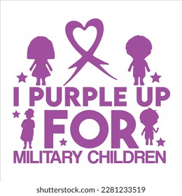 Púrpura por niños militares, púrpura por niños militares daña conciencia de cáncer de vector de flores Mes de la tipografía infantil militar diseño de camisetas de veteranos camiseta