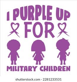 Púrpura por niños militares, púrpura por niños militares daña conciencia de cáncer de vector de flores Mes de la tipografía infantil militar diseño de camisetas de veteranos camiseta