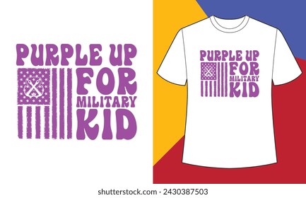 Purple up for military kid t shirt design print template