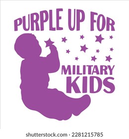 Purple Up For Military Kids, Purple up for Military kids (Púrpura para niños militares) dandelion flor vector de conciencia del cáncer Mes de la tipografía infantil Militar diseño de camisetas para veteranos camisa