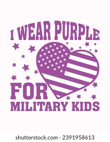 Purple Up For Military Kids, Purple up for Military kids (Púrpura para niños militares) dandelion flor vector de conciencia del cáncer Mes de la tipografía infantil Militar diseño de camisetas para veteranos camisa