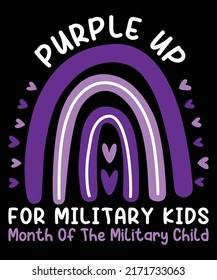 Purple Up For Military Kids Month Of The Military Child Shirt Print Template, Heart Shape And Rainbow, US Army Shirt