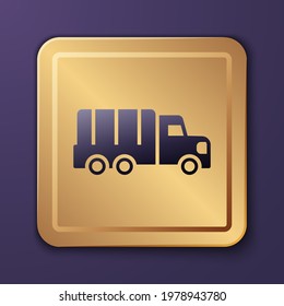 Purple Military Truck Icon Isolated On Purple Background. Gold Square Button. Vector