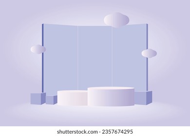 purple minimal stage with the box by illustrator
