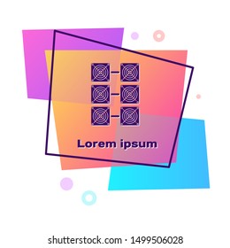 Purple Mining farm icon isolated on white background. Cryptocurrency mining, blockchain technology, bitcoin, digital money market, cryptocoin wallet. Color rectangle button. Vector Illustration
