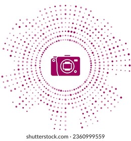 Purple Mirrorless camera icon isolated on white background. Foto camera icon. Abstract circle random dots. Vector Illustration