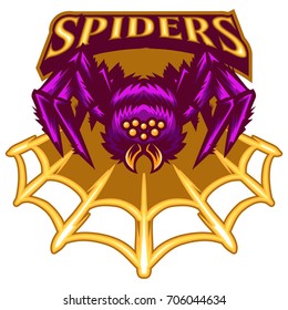 Purple mist Spider tarantula animal art print for sticker and logo sport with spider web