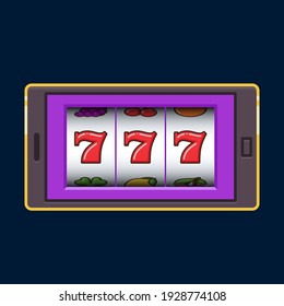 Purple mobile phone slot machine jackpot lucky wins vector illustration