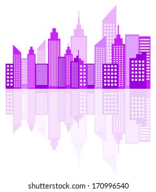 Purple Modern City Skyscrapers Skyline