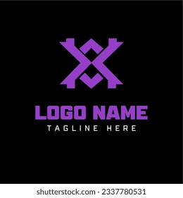 Purple Modern Minimalist X Letter Logo Design Concept