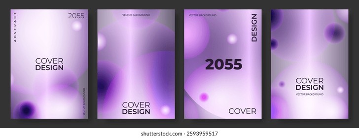 Purple modern poster background collection vector template with blur circle shapes. Abstract cover design set for flyer, brochure, banner, notebook, book, card, annual report presentation.