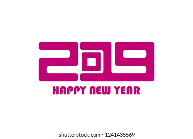 Purple modern simple flat style Happy New Year 2019 sign concept isolated on white. Vector illustration