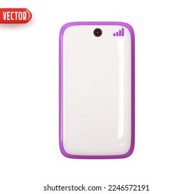 Purple modern smartphone. Mobile phone lilac color. Realistic 3d design In cartoon style. Icon isolated on white background. vector illustration