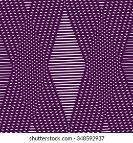 Purple moire lines, striped  psychedelic background.  Op art style contrast vector pattern.