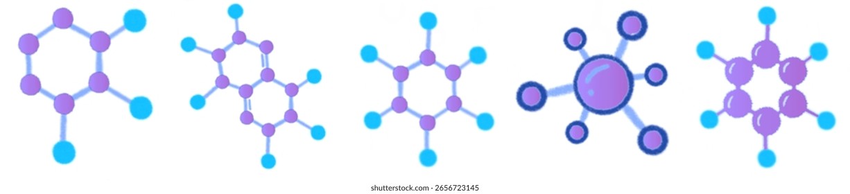 Purple Molecule Atom Science Cute Cartoon Icon Set