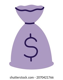 purple money bag over white