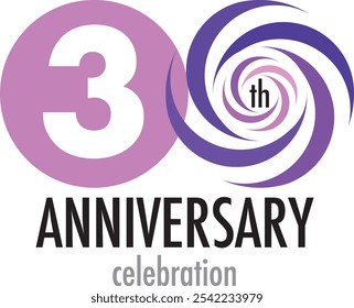 purple monochrome color with number 30 white color on circle shape and the words anniversary celebration, isolated on white background.