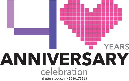 purple monochrome color with square pink heart number 40 and word years anniversary celebration are in the bottom.