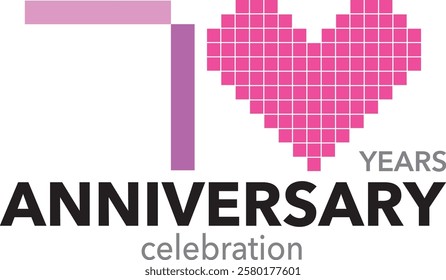 purple monochrome color with square pink heart number 70 and word years anniversary celebration are in the bottom.