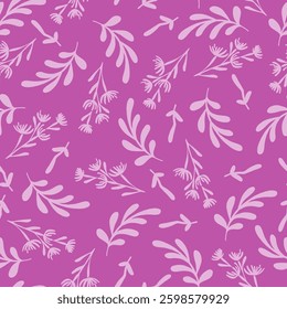 Purple Monochrome Leaf Twigs Vector Seamless Pattern