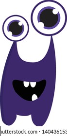 A purple monster with big eyes and three teeth., vector, color drawing or illustration. 