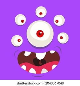 Purple monster face. Cartoon monster face with big smile