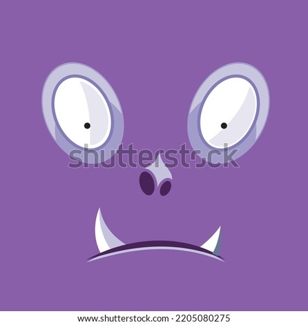 Purple monster face icon. Funny shocked emoji