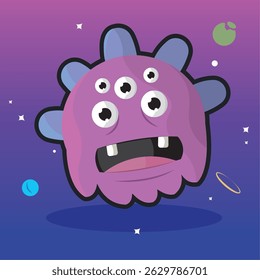 Purple monster with five eyes. Vector illustration