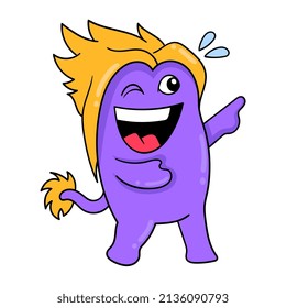 purple monster is laughing lol, vector illustration art. doodle icon image kawaii.
