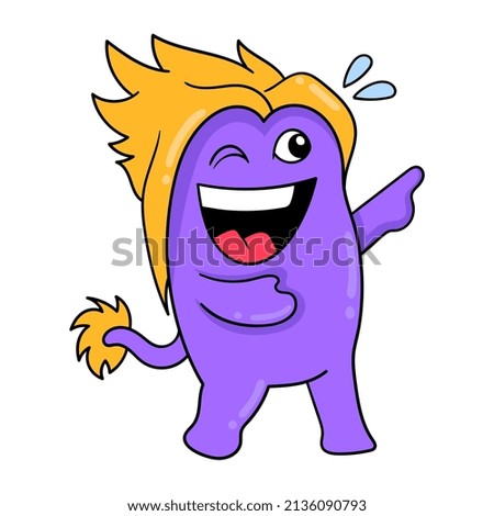 purple monster is laughing lol, vector illustration art. doodle icon image kawaii.