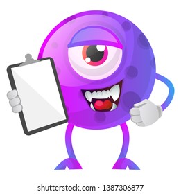 Purple monster with a notepad illustration vector on white background