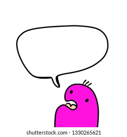 Purple monster and speech bubble hand drawn illustration cartoon minimalism