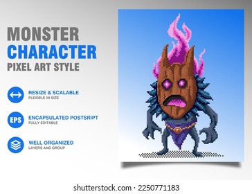Purple monster spirit in pixel perfect style for logo mascot and sticker