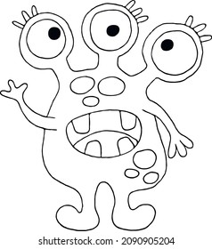 Purple monster with three eyes. Cute cartoon scary funny character. Flat vector illustration.
