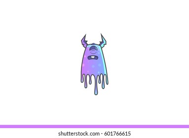 Purple Monster Upset. Vector Illustration. Isolated on white background.