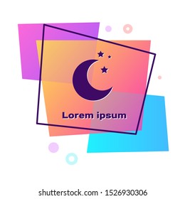 Purple Moon and stars icon isolated on white background. Color rectangle button. Vector Illustration