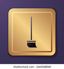 Purple Mop icon isolated on purple background. Cleaning service concept. Gold square button. Vector Illustration