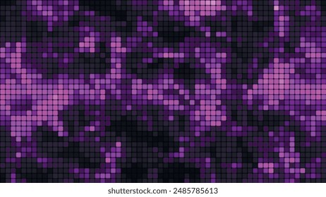 Purple mosaic background in technology concept. Abstract multicolored LED squares. Technology digital square lilac color background. Bright pixel grid background. Vector background