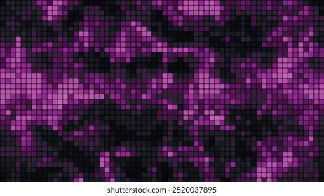 Fundo de mosaico roxo no conceito de tecnologia. Quadrados LED multicoloridos abstratos. Tecnologia digital quadrado lilás fundo de cor. Plano de fundo da grade de pixels brilhante. Plano de fundo do vetor