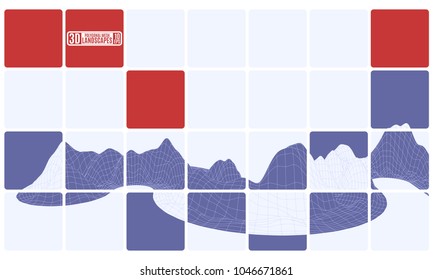 purple mosaic in cubes with a grid mountain landscape vector illustration