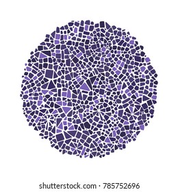 Purple Mosaic design element in circle form. Abstract mosaic background. Ceramic tile texture. Easy to recolor. Color of 2018  ultra violet