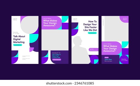 Purple Mosaic Pattern Event Webinar Media Promotion Set with Vertical, Standee, Roll-up Banner and Social Media Story Template