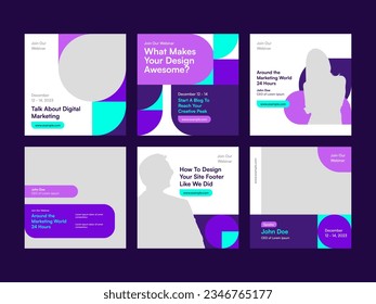 Purple Mosaic Pattern Event Webinar Media Promotion Set with Square Banner and Social Media Post Feed Template