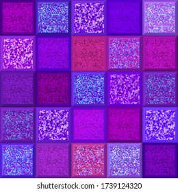 Purple mosaic pattern. Vector illustration. Purple ceramic tiles with glitters. Seamless pattern with geometric design. Sparkles tiles background. Follow other mosaic patterns in my collections. 