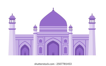 Purple mosque with domes and minarets Islamic architecture on white background