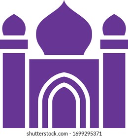 purple mosque with two minarets and one entrance