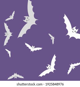 Purple Motion Attack Creepy Halloween Modern Design. Gothic Eyes Print Violet Retro Bats Vector Background. Night White Scary Grey Wallpaper. Colorful Sky Spooky Black Art Flying Bats Fabrics.